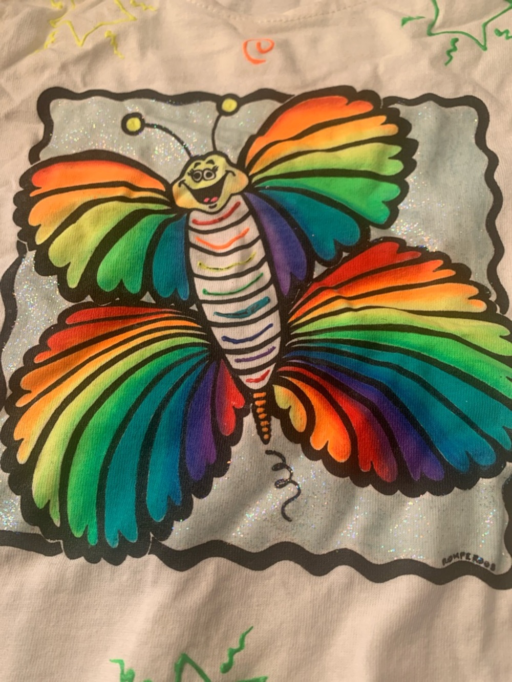 Hand-Painted Butterfly & Sun Romper Set - White with Neon Accents - Picture 2 of 6
